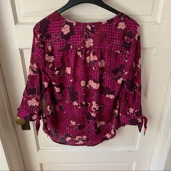 NWT Zac & Rachel Houndstooth Floral 3/4 Tie Sleeve Purple Berry Pink Small - Picture 5 of 13